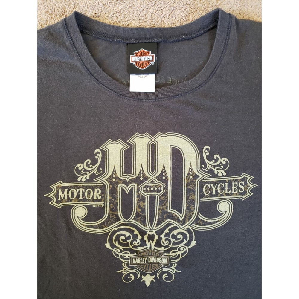 Women's Harley Davidson Dayton Beach Sz Medium USA Made Green Double Side Shirt